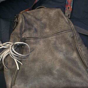 Gray Leather Backpack